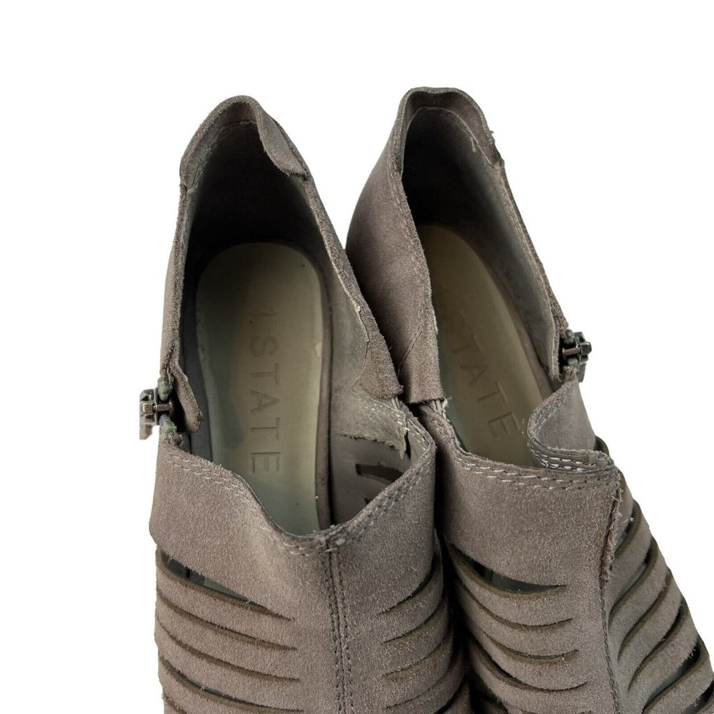 1. STATE Arnet Ankle Booties Size 6.5 M 37 Fog Gray Cut Out Block Heel Suede - Picture 6 of 13